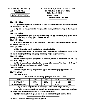 Đề thi chọn học sinh giỏi cấp tỉnh môn Địa lý Lớp 11 - Năm học 2015-2016 - Sở GD & ĐT Quảng Ngãi